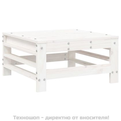 Градинска табуретка с възглавница, бяла, борова дървесина масив