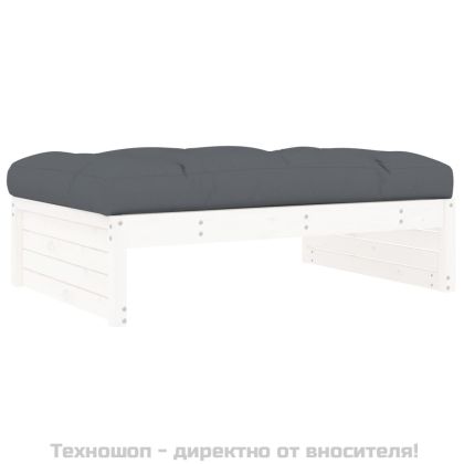 Градинска табуретка, бяла, 120x80 см, борова дървесина масив