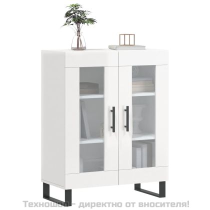 Сайдборд, бял гланц, 69,5x34x90 см, инженерно дърво