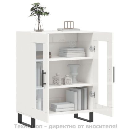 Сайдборд, бял гланц, 69,5x34x90 см, инженерно дърво
