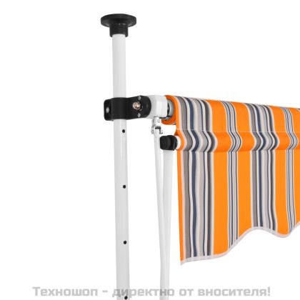 Ръчно прибиращ се сенник, 100 см, жълто-сини ивици