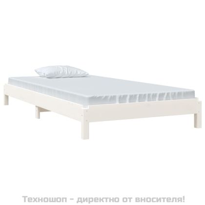 Стифиращо легло, бяло, борово дърво масив, 90x190 см