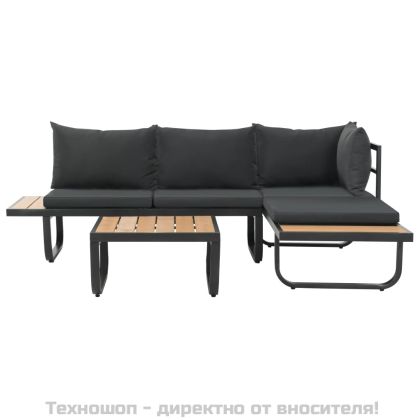 Градински ъглов комплект с възглавници, 2 части, алуминий, WPC