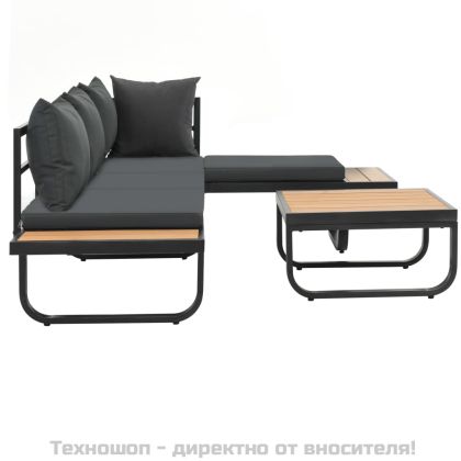 Градински ъглов комплект с възглавници, 2 части, алуминий, WPC