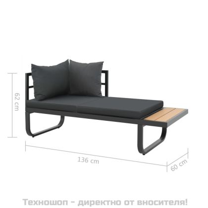 Градински ъглов комплект с възглавници, 2 части, алуминий, WPC