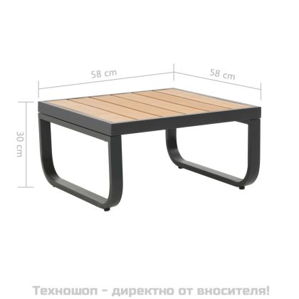 Градински ъглов комплект с възглавници, 2 части, алуминий, WPC