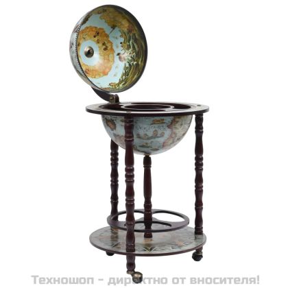 Глобус бар стойка за вино, евкалиптово дърво, син