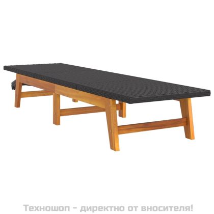 Шезлонги, 2 бр, черно и кафяво, полиратан и акация масив