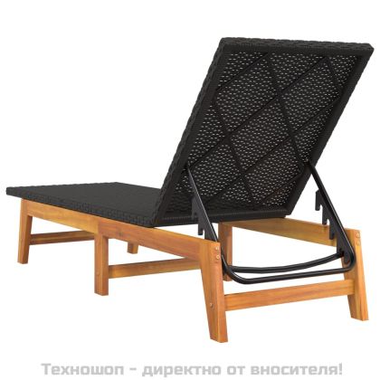 Шезлонги, 2 бр, черно и кафяво, полиратан и акация масив