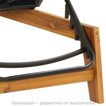 Шезлонги, 2 бр, черно и кафяво, полиратан и акация масив