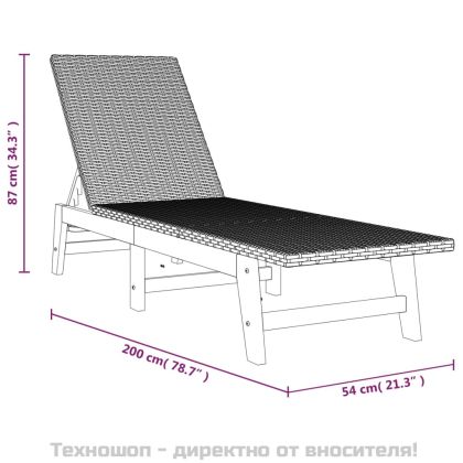 Шезлонги, 2 бр, черно и кафяво, полиратан и акация масив