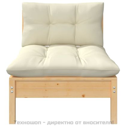 Градински комплект от 3 части с кремави възглавници бор масив