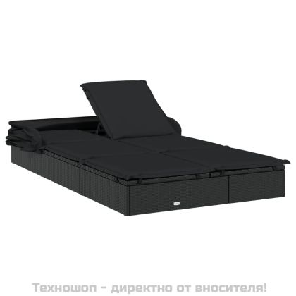 2-местен шезлонг черен сгъваем покрив 213x118x97 см полиратан