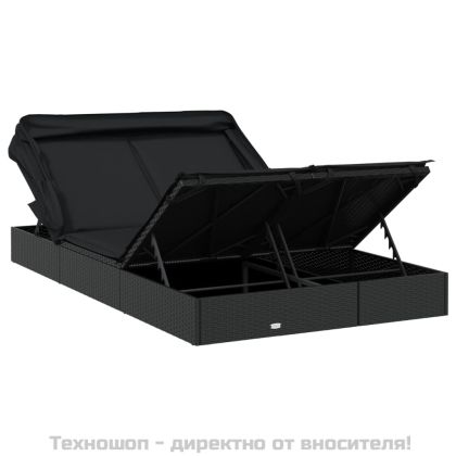 2-местен шезлонг черен сгъваем покрив 213x118x97 см полиратан