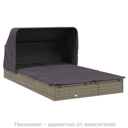 2-местен шезлонг със сгъваем покрив сив 213x118x97 см полиратан