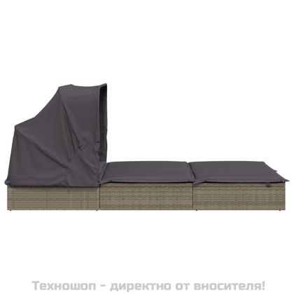 2-местен шезлонг със сгъваем покрив сив 213x118x97 см полиратан
