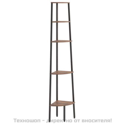 Ъглова етажерка с 5 рафта Тъмнокафяво и черно 45,5x31,5x180 см