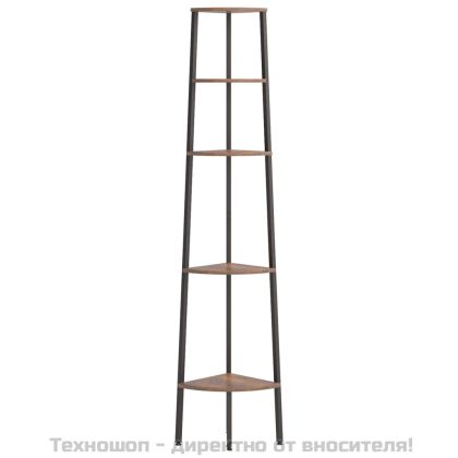 Ъглова етажерка с 5 рафта Тъмнокафяво и черно 45,5x31,5x180 см