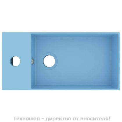 Мивка за баня с преливник, керамична, светлосиня