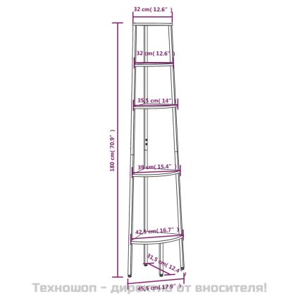 Ъглова етажерка с 5 рафта черна 45,5x31,5x180 см