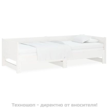 Разтегателна кушетка, бяла, борово дърво масив, 2x(80x200) см