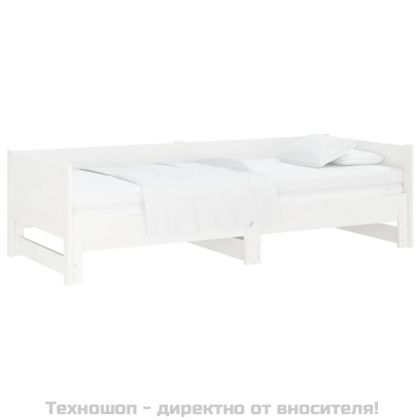 Разтегателна кушетка, бяла, борово дърво масив, 2x(80x200) см
