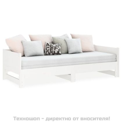Разтегателна кушетка, бяла, борово дърво масив, 2x(80x200) см