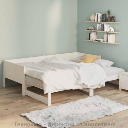 Разтегателна кушетка, бяла, борово дърво масив, 2x(80x200) см