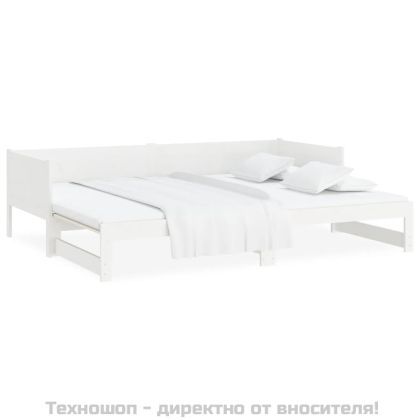 Разтегателна кушетка, бяла, борово дърво масив, 2x(80x200) см
