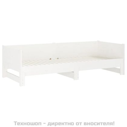 Разтегателна кушетка, бяла, борово дърво масив, 2x(80x200) см