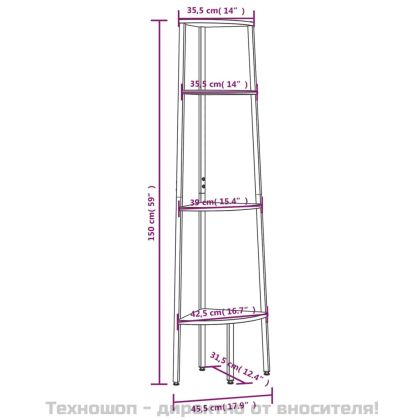 Ъглов рафт с 4 нива, тъмнокафяв и черен, 45,5x31,5x150 см