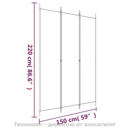 Параван за стая, 3 панела, бял, 150x220 см, плат