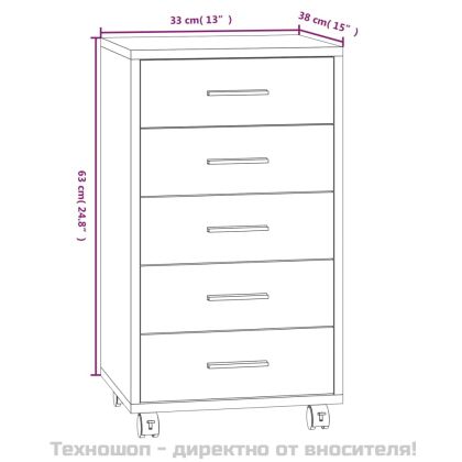 Шкаф с чекмеджета с колелца бетонно сиво инженерно дърво