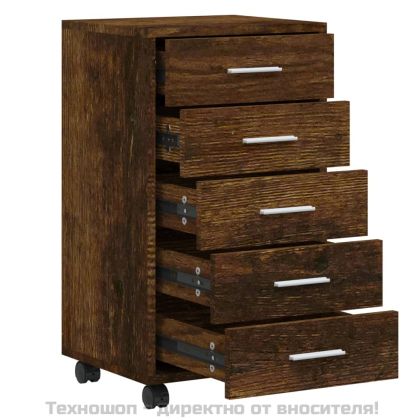 Шкаф с чекмеджета с колелца инженерно дърво опушен дъб