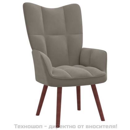 Релакс стол с табуретка, светлосив, кадифе