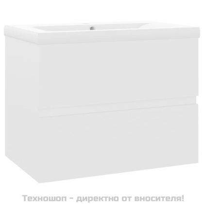 Шкаф за баня с вградена мивка, бял, инженерно дърво