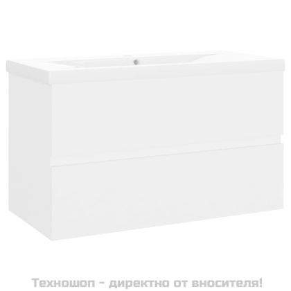 Шкаф за баня с вградена мивка, бял, инженерно дърво