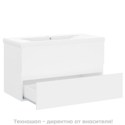 Шкаф за баня с вградена мивка, бял, инженерно дърво