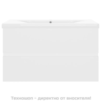 Шкаф за баня с вградена мивка, бял, инженерно дърво