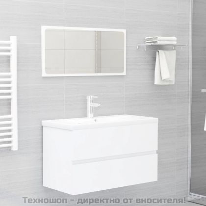 Шкаф за баня с вградена мивка, бял, инженерно дърво