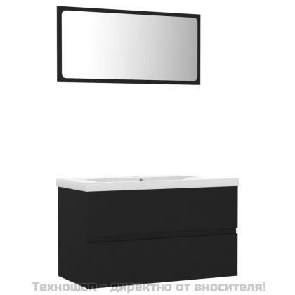 Комплект мебели за баня, черен, инженерно дърво