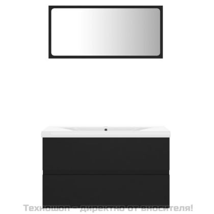 Комплект мебели за баня, черен, инженерно дърво