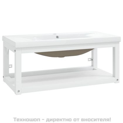 Рамка за мивка за баня с вграден умивалник, бяла, желязна