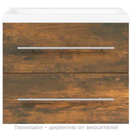 Шкаф за мивка с вградена мивка, опушен дъб, инженерно дърво