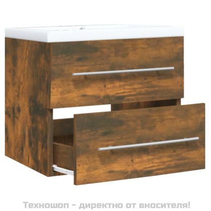 Шкаф за мивка с вградена мивка, опушен дъб, инженерно дърво