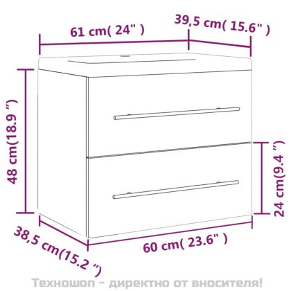 Шкаф за мивка с вградена мивка, опушен дъб, инженерно дърво