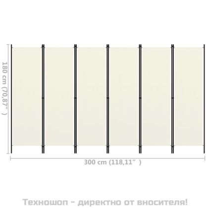 Параван за стая, 6 панела, бял, 300x180 cм