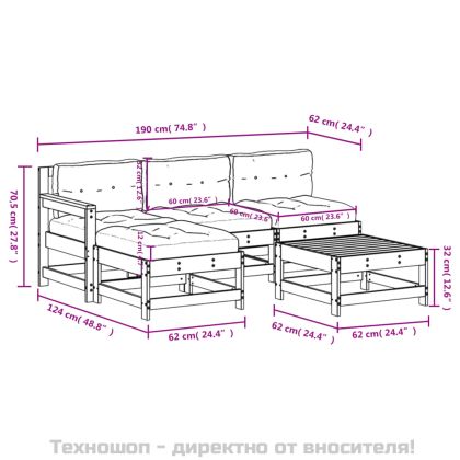Градински лаундж комплект 5 части с възглавници импрегниран бор