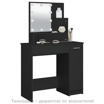 Тоалетка с LED осветление, черна, 86,5x35x136 см