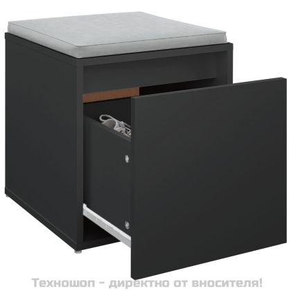 Кутия с чекмедже, черна, 40,5x40x40 см, инженерно дърво